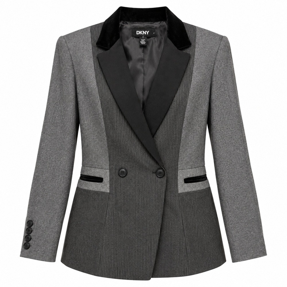 DKNY Dark Academia Patchwork Blazer Women 4 Officecore Goth Pinstripe Wool Blend